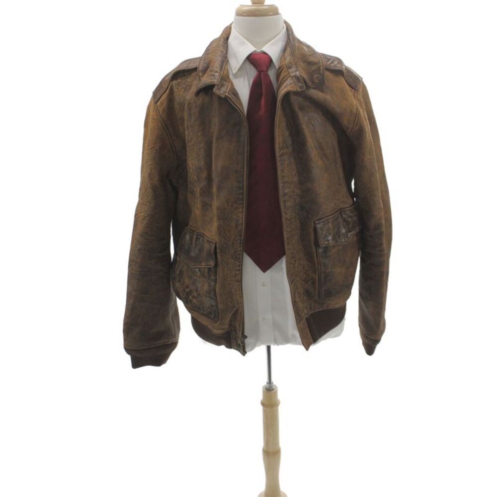 Polo Ralph Lauren Mens Bomber Leather Jacket Brown Zip Military Size 48